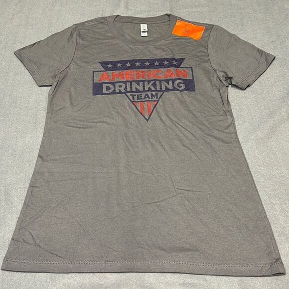 American Drinking Team Unisex Heavy Metal Grey Short Sleeve Graphic Tee Size L - Picture 1 of 6